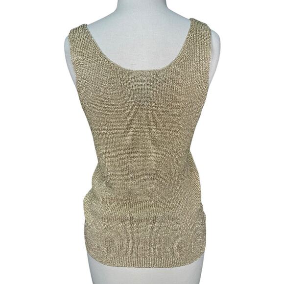 Suzelle Vintage Gold Metallic Knit Tank Top Size Med Sleeveless Evening Party - Picture 2 of 16